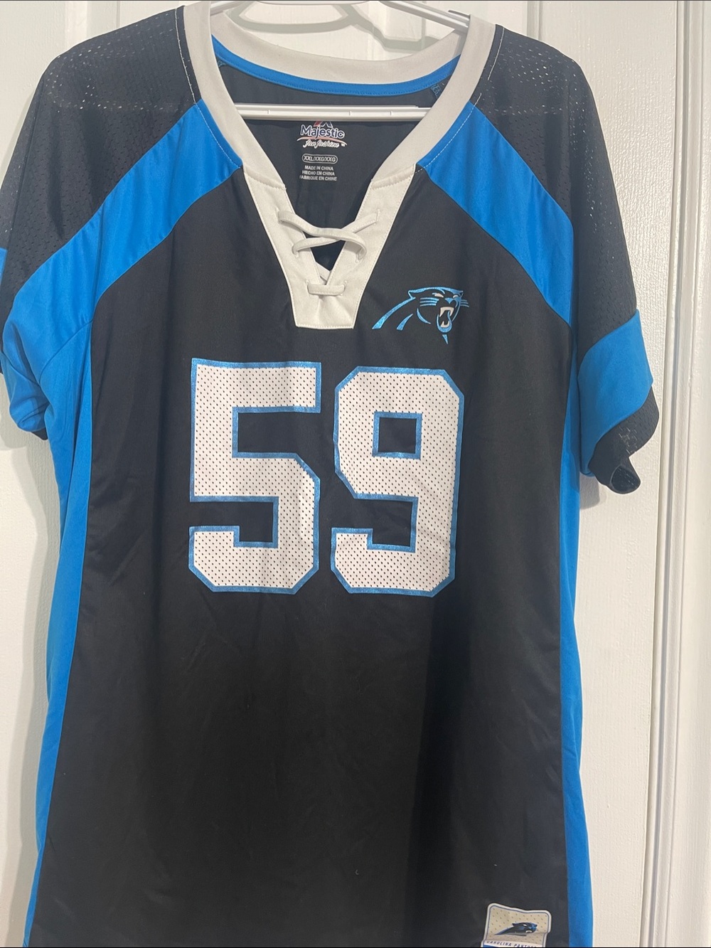 Majestic Black and Blue Carolina Panthers #59 Women’s Jersey